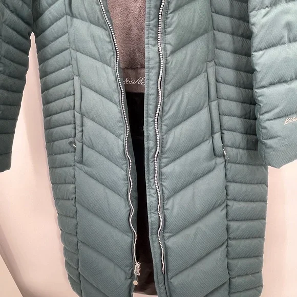 Long Quilted Hooded Down Puffer Coat in Teal - Picture 7 of 15